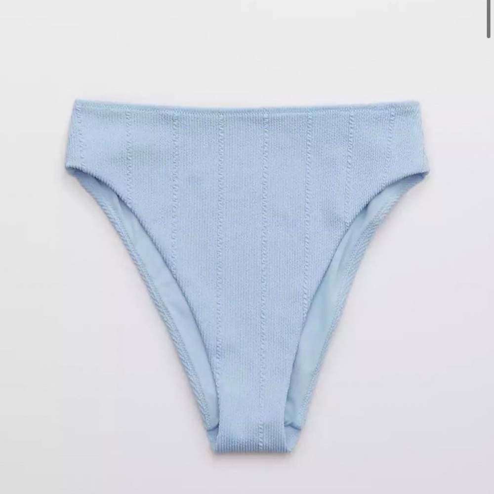 NEW Aerie Sz XS Blue Crinkle High Cut Cheeky Bikini Bottom